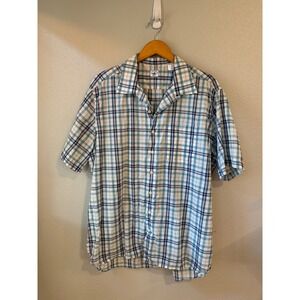 Atlantic Rancher Button Down Shirt Men XL Blue Plaid Short Sleeve Cotton Western